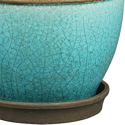 Southern Patio Cadiz Round Crackled Ceramic Plant Pot, Teal, 8 in, 3-Pack - Image 4