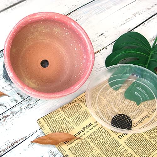 8 Inch Succulent Pot with Drainage and Saucer Glazed Terracotta Round Ceramic Succulent Planter Cactus Bonsai Plant Pot (Pink) - Image 2