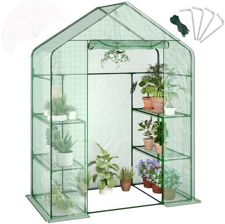 Greenhouse, 57 x 29 x 76'' Greenhouses for Outdoors, Durable Green House Kit with Window, Thicken PE Cover, 3 Tiers 12 Shelves, Portalbe Walk in Green Houses for Indoor Backyard Outside - Image 7