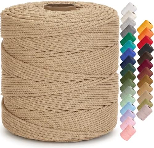 Aelfon Macrame Cord 4mm x 547yards, Soft Colored Macrame Rope, Natural Cotton Cord for Plant Hangers, Wall Hanger, Decorative Projects(Hemp Color) by Unknown