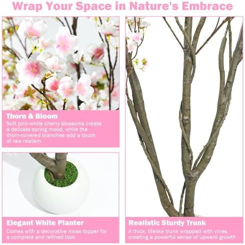 Caxchiling Artificial Cherry Blossom Tree 5FT, Pink Faux Floor Tree - Image 3