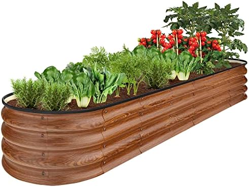 Best Choice Products 8x2x1ft Outdoor Metal Raised Garden Bed, Oval Deep Root Planter Box for Vegetables, Flowers, Herbs, and Succulents w/ 108 Gallon Capacity - Wood Grain by BestChoiceProducts