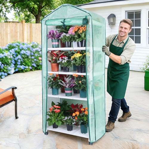 Mini Indoor Greenhouse, 4-Tier Portable Plant Greenhouse Cabinet with Wheels, Waterproof PVC Tent Cover for Indoor Outdoor Seed Starting, Plants, Flowers (Green, 4 Tier) - Image 5