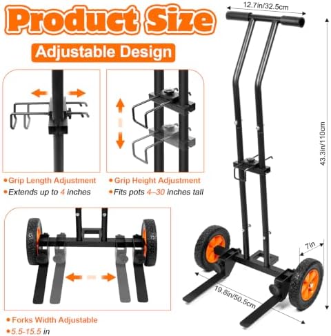 Plant Caddy with Wheels, Heavy Duty Plant Dolly Caddy Cart, 175LBS Plant Mover Cart with Adjustable Grabbing Arm, Strap, Suction Cups for Garden Courtyard Office Indoor Outdoor Pots Use, Black - Image 2
