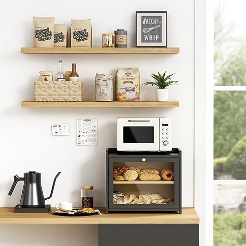 Goozii Bread Box for Kitchen Countertop, 2 Tier Large Breadbox Modern Black - Image 5