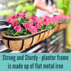 LaLaGreen Railing Planter Box (24 Inch, 2 Pack) Black Metal Rectangular Hanging Planters with Coco Liner, Flower Boxes Brackets for Deck Railings Outdoor Plants Over Rail Fence Balcony Patio Porch - Image 5