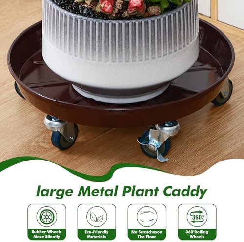 Planterhoma 3 Packs 18 Inch Metal Plant Caddy with Wheels Extra-large Rolling Plant Stand Heavy-duty Iron Plant Dolly Casters for Indoor Outdoor Flower Pot Mover Roller Coasters, Dark coffee - Image 4