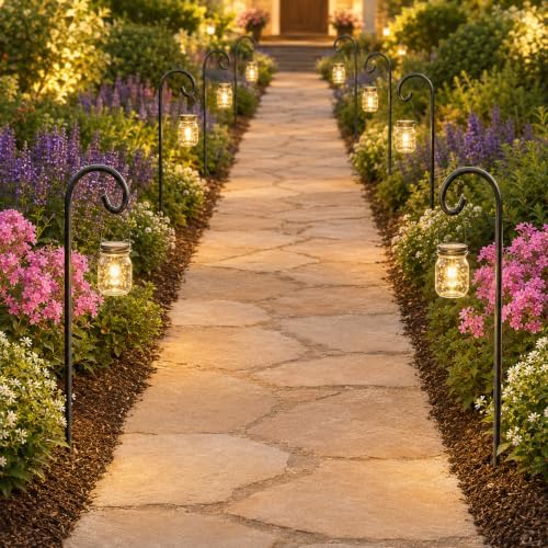 Gtongoko 32 Inch Shepherd Hooks for Outdoor 4 Pack, Adjustable Garden Hooks for Hanging Plants, Lanterns, Solar Lights, Mason Jars & Wedding Decor, Matte Black Decorative Shepherd’s Hooks - Image 6