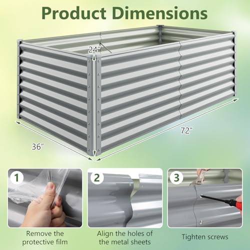 GIANTEX 6x3x2ft Raised Garden Bed, Large Metal Elevated Rectangular Planter Bed, 271 Gallon Capacity, Outdoor Planting Garden Box for Vegetable Flower Herb Grow (Grey) - Image 4