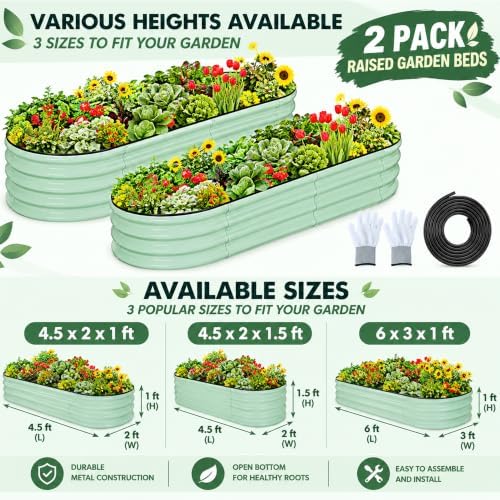 GarveeLife 2 Pcs 6x3x1 ft Oval Raised Garden Bed, Galvanized Raised Beds,Open-Ended Base Metal Raised Planter Beds,Garden Bed Outdoor,Planter Raised Boxes for Vegetables, Flowers,Tool-Free Asse,Green - Image 6