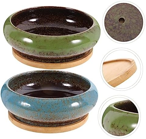 Ceramic Succulent Flower Pot Set with Saucer Vintage Glazed Planter for Indoor and Outdoor Use 2-Piece Decorative Container with Drainage Hole - Image 6