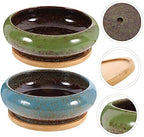Ceramic Succulent Flower Pot Set with Saucer Vintage Glazed Planter for Indoor and Outdoor Use 2-Piece Decorative Container with Drainage Hole - Image 6