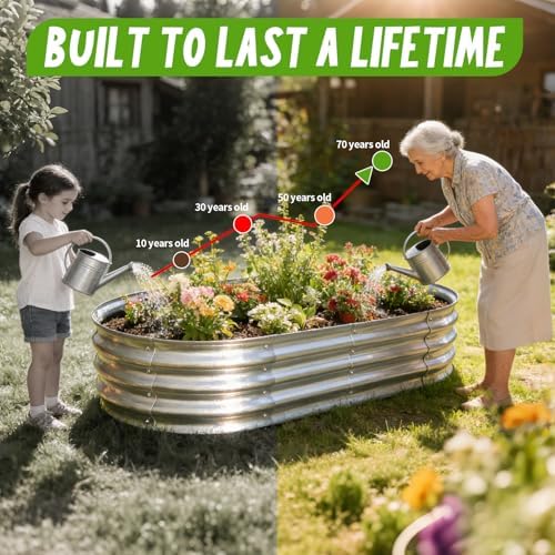 Galvanized Raised Garden Bed Kit, Planter Garden Boxes Outdoor, Oval Large Metal for Vegetables Fruits, Flowers Planter Boxes, Easy Assembly Garden Bed Kit (Silver, 4×2×1FT (2-Pack) - Image 5