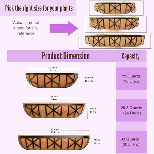 LaLaGreen 36 Inch, 4 Pack Railing Planters with Coir Liner – Large Black Metal Window Boxes with Adjustable Brackets for Wall Mounting, Herb Pots, Balcony & Fence Planter for Patio, Porch, Garden - Image 6
