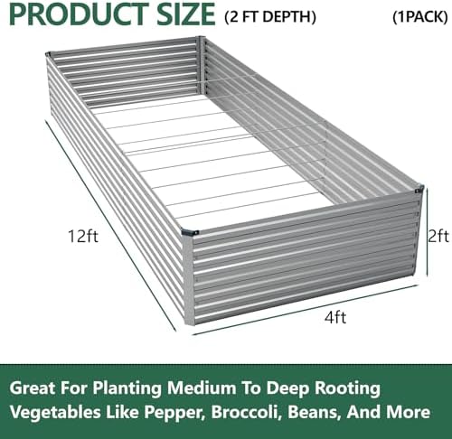 Vengarus 12x4x2ft Galvanized Raised Garden Bed,Metal Raised Beds Kit Silver - Image 2