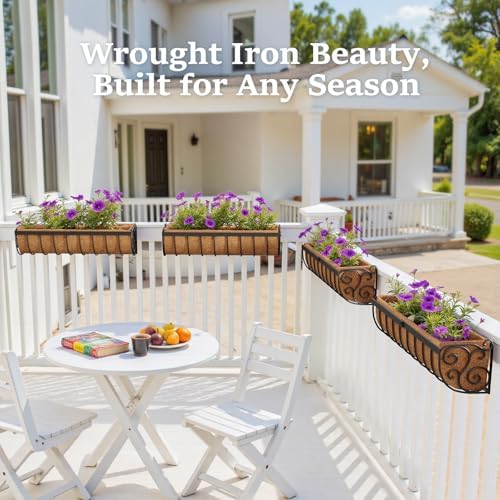 VOXOR Railing Planter Boxes, 24 Inch Window Boxes Planters, Balcony Planters with Adjustable Brackets & Coco Liner for Outdoor Fence, Deck, Porch, and Patio Gardening, 3 Pack - Image 6