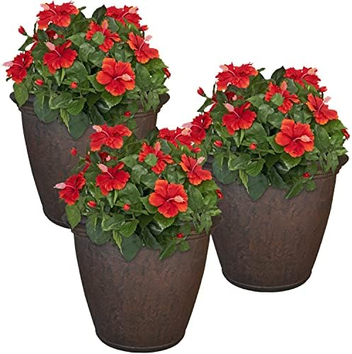 Sunnydaze Anjelica 24'' Large Plastic Planter Pot for Plants, Rust, 3pk by SunnydazeDecor