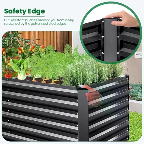 SEJOV 6x3x2ft Raised Garden Bed Kit, Galvanized Planter Raised Garden Boxes Outdoor, Deep Root Raised Planter w/Anti Cutting Strip, Large Metal Raised Garden Bed for Vegetables Flowers Herbs, Black - Image 6