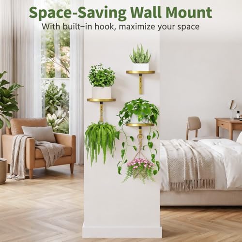 LASZOLA 4Pcs Wall Mount Plant Shelves with Hangers for Indoor Planters, Heavy Duty Metal Window Floating Flower Holders Stand for Kitchen Bathroom, Classic Gold - Image 6