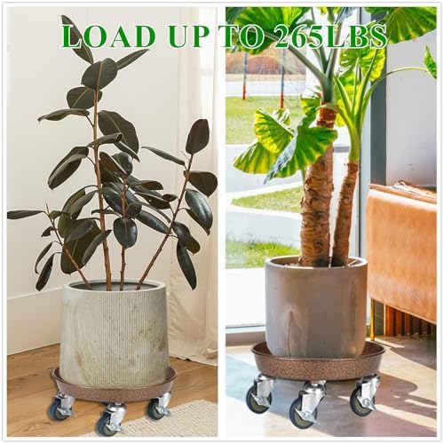 2 Pack Plant Caddy with Wheels, 12" Rolling Plant Stand 265 LBS Heavy Duty Metal Tray No Holes with Large Metal 360° Lockable Caster Wheels for Outdoor Indoor Large Plant Pots, Flower Pot, Patio - Image 3
