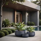 Kante Set of 3 Charcoal Concrete Bowl Round Planters for Modern Home - Image 3