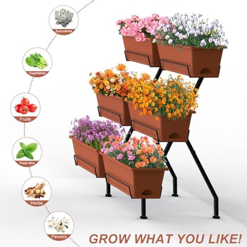 Vertical Garden Planter 3 Tier Vertical Raised Garden Bed Standing Garden Planters with 6 Container Boxes Elevated Garden Planters Indoor Outdoor Herb Planter for Flowers Vegetables Plants, Brick Red - Image 4