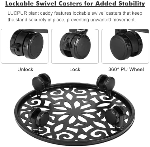 Plant Caddy with Wheels, 3 Pack 13.5” Rolling Plant Stand Plant Rollers Heavy Duty Plant Dolly with Casters Indoor & Outdoor Wrought Iron Metal Plant Tray with Lockable Wheels for Large Flower Pots - Image 4