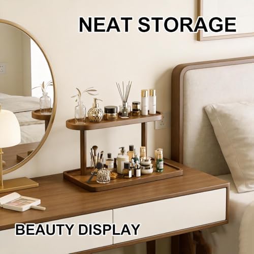 GDQ Brown Pine Wood Perfume Organizer, Perfume Cabinet Vanity Storage Stand - Image 3