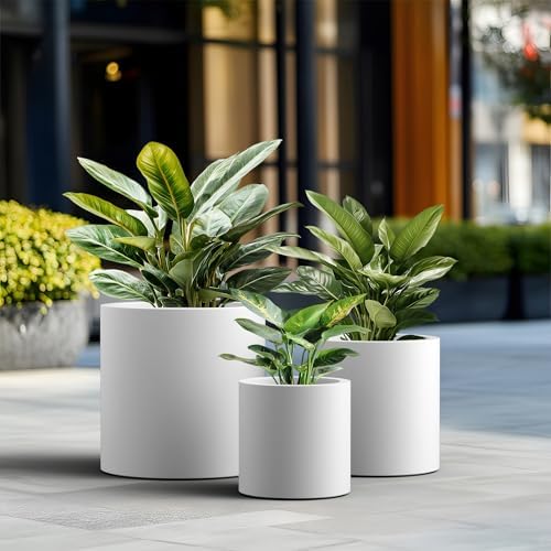 Kante Set of 3 White Concrete Cylinder Round Planters for Modern Home - Image 4