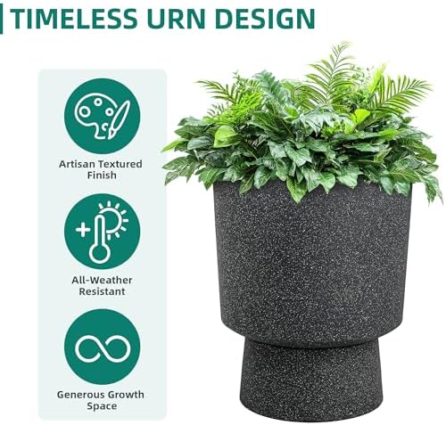 Autodaya 16.8" Urn-Style Planters Set of 2, Black Terrazzo Pedestal - Image 4