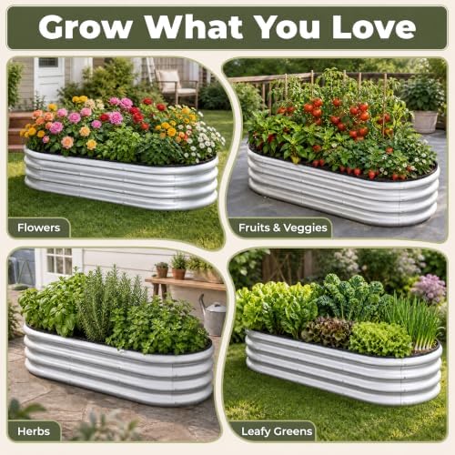 4x2x1 FT Oval Metal Raised Garden Bed, Open Bottom Design Elevated Garden Planter Box Outdoor, Trough Planter for Outdoor Plants, Flower, Vegetables, Fruit, Herbs (Silver, 1PC) - Image 6