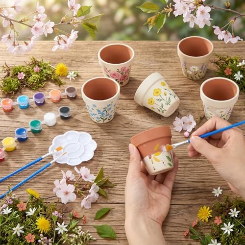 25 Set Flower Pot Painting Craft Kit 2.5" Mini Terracotta & Ceramic Pot to Paint Bulk with Drainage Acrylic Paint for Indoor Outdoor Plant Crafts Wedding Favors DIY Activity (Terracotta) - Image 5