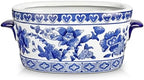 Blue and White Ceramic Planter Pot – Vintage Floral Oval Cachepot Vase for Indoor Plants, Flowers & Succulents – Glazed Chinese Porcelain Style Decorative Bowl –10.6" Size – No Drainage by Arborus