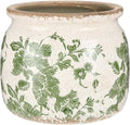 Vintage Planter Large Ceramic Plants Pot Beige Green Floral Pot by Unknown