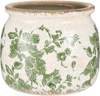 Vintage Planter Large Ceramic Plants Pot Beige Green Floral Pot by Unknown