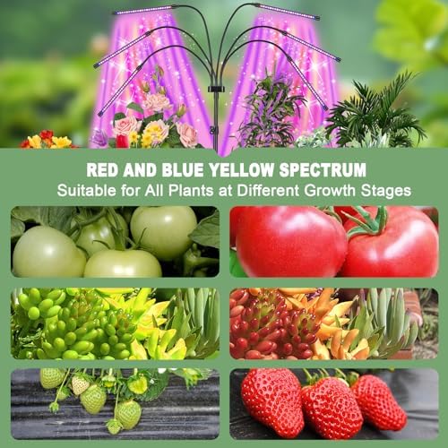 Mefflypee Grow Lights for Indoor Plants, LED Grow Light Stand, Red Blue Yellow Full Spectrum Plant Lamp with Adjustable Tripod, Color Changing Dimmable Vegetative Lamp with Auto On Off Timer (Type A) - Image 3
