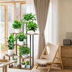 7 Tier Plant Stand Indoor, Thickened Metal Wood Corner Plant Shelf Stands for Multiple Plants, Indoor Tall Plants Stand Tiered Flower Holder for Living Room Patio Garden Balcony(Black+Brown) - Image 5