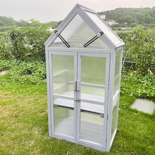 Mini Greenhouse Kit Outdoor Small Green House, Wood, Plant Stand for Indoor G Patio Balcony Apartments Porch Terrace Outsid Accessories, UV Resistant, Gray - Image 6