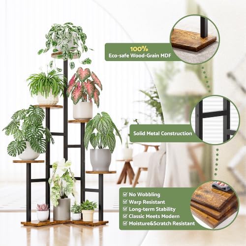 6 Tier Plant Stand Indoor Outdoor Metal Wood Tall Corner Plant Shelves - Image 3