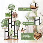6 Tier Plant Stand Indoor Outdoor Metal Wood Tall Corner Plant Shelves - Image 3