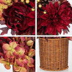 Hydrangea 13.8" Fall Flowers Arrangement in Baskets Pot Outdoor Indoor Fake Hydrangea Peonies Artificial Flowers in Woven Baskets Fall Decor Red Orange Faux Plants Porch Autumn Decorations for Home - Image 3