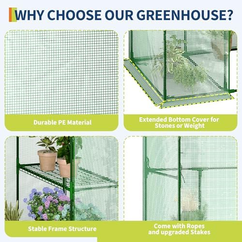Greenhouse, 57 x 29 x 76'' Greenhouses for Outdoors, Durable Green House Kit with Window, Thicken PE Cover, 3 Tiers 12 Shelves, Portalbe Walk in Green Houses for Indoor Backyard Outside - Image 4