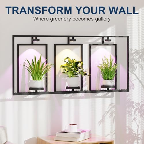 Shineled Metal Wall Planters, Wall Decor Plants with Light, Hanging Plant Shelves for Large Pots, Sturdy Wall Plant Holder for Living Room (1PK-3 Picture Frame) - Image 3