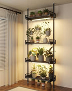 Bamworld Tension Rod Plant Stand with Grow Lights Adjustable Hanging Shelf by Bamworld
