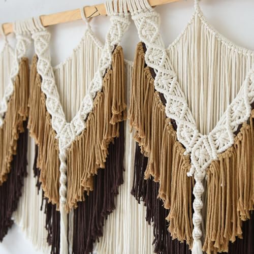 Macrame Wall Hanging Brown Tassel Knotting Fiber Art Boho Decor 47" W*25" L - Image 7