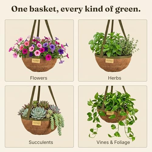 15 Inch Handmade Coco Fiber Hanging Basket 2 Pack - Hanging Planter for Outdoor Plants - Natural Boho Rustic Coconut Coir Oversize Decorative Flower Pot Holder for Porch Patio Balcony Garden - Image 6