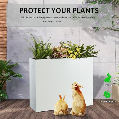 Metal Planter Box, No Installation Galvanized Steel Folding Rectangular Planter with Drainage Holes, 35.5"x 10"x 28" White Outdoor Planter for Porch/Patio/Garden - Image 4