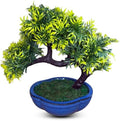 Artificial Bonsai Tree with White Ceramic Pot, Yellow and Green Foliage, Decorative Faux Plant for Home Decor (Blue Ceramic Pot) by PixiesGardens