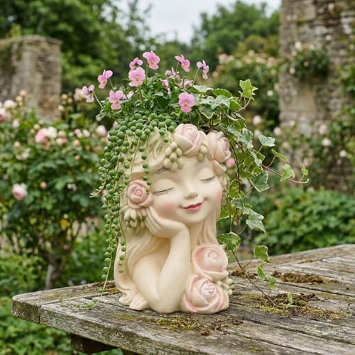 Elenon 9'' High Girl Face Planter Resin Succulent Pot - Image 5