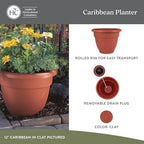 The HC Companies Caribbean Planter Pot - Outdoor & Indoor Plant Pot with Drainage Hole & Plug - Rolled Rim Plastic Pots for Plants & Flowers - Decorative Plant Pot (20" Clay, Pack of 1) - Image 2
